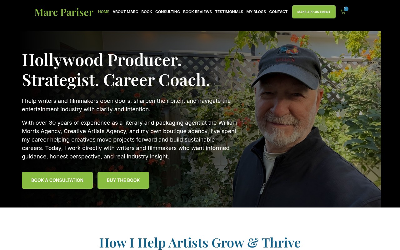 Marc Pariser website featuring Hollywood producer, strategist, and career coach services